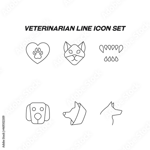 Industry concept. Collection of modern high quality veterinarian line icons. Editable stroke. Premiul linear symbols of cat, dog, collar, animal teeth, paw, heart