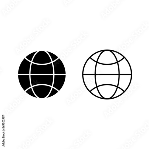 Globe icon. Meridian globe icon in line art style on black background. World map icon.