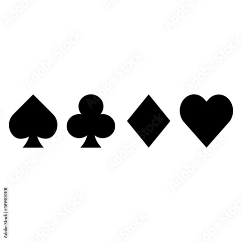 Black suits playing cards icon on white background. Royal suits playing cards icon. Playing card.