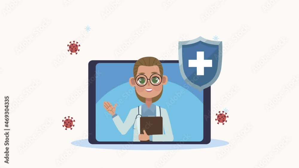 female doctor in tablet and shield medical animation female doctor in tablet and shield medical animation