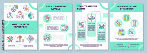 Tech transfer brochure template. New knowledge implementation. Flyer, booklet, leaflet print, cover design with linear icons. Vector layouts for presentation, annual reports, advertisement pages