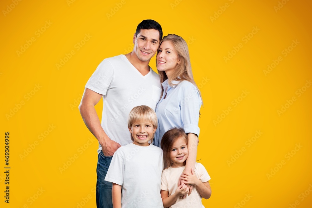 Time with family. Overjoyed family laughing and posing to camera Time with family. Overjoyed family laughing and posing to camera