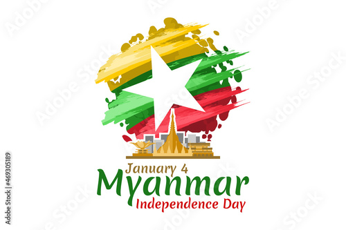 January 4, Independence Day of Myanmar vector illustration. Suitable for greeting card, poster and banner.