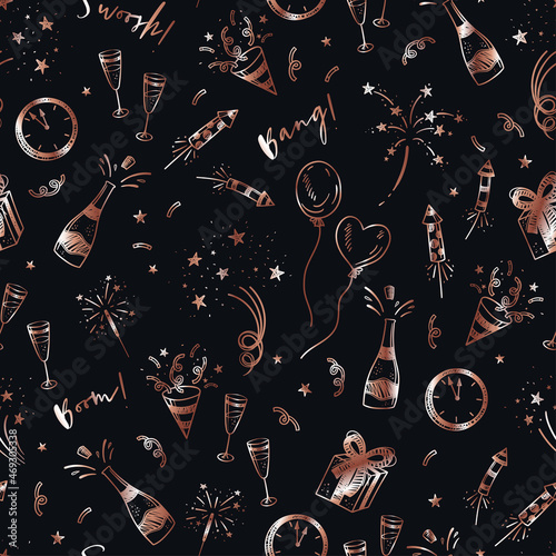 Fun hand drawn doodle fireworks, seamless pattern, great for textiles, wrapping, banner, wallpapers - vector design