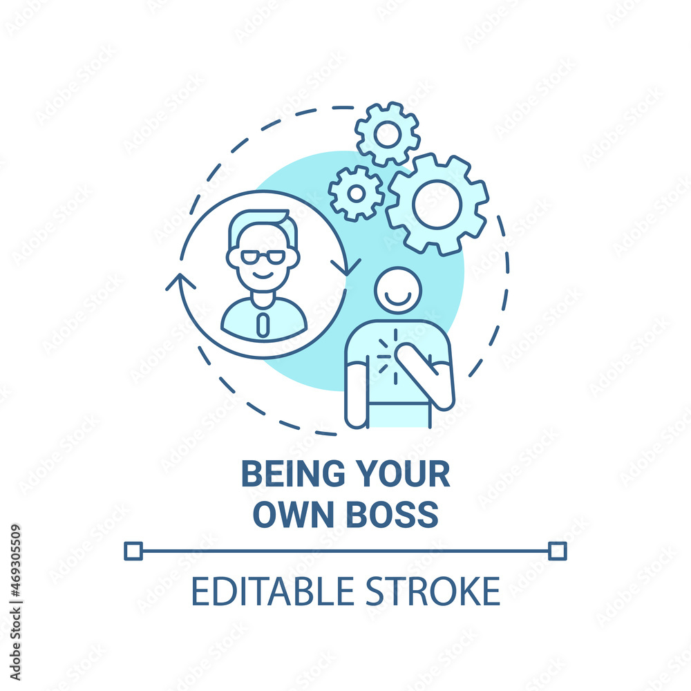 Being your own boss blue concept icon. Social entrepreneurship benefits abstract idea thin line illustration. Valuable products and service. Vector isolated outline color drawing. Editable stroke