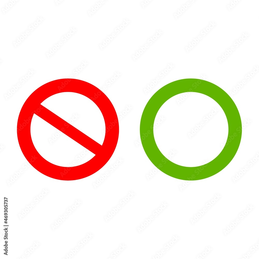 NO SIGN, YES SIGN. Crossed out red circle and green circle icons ...