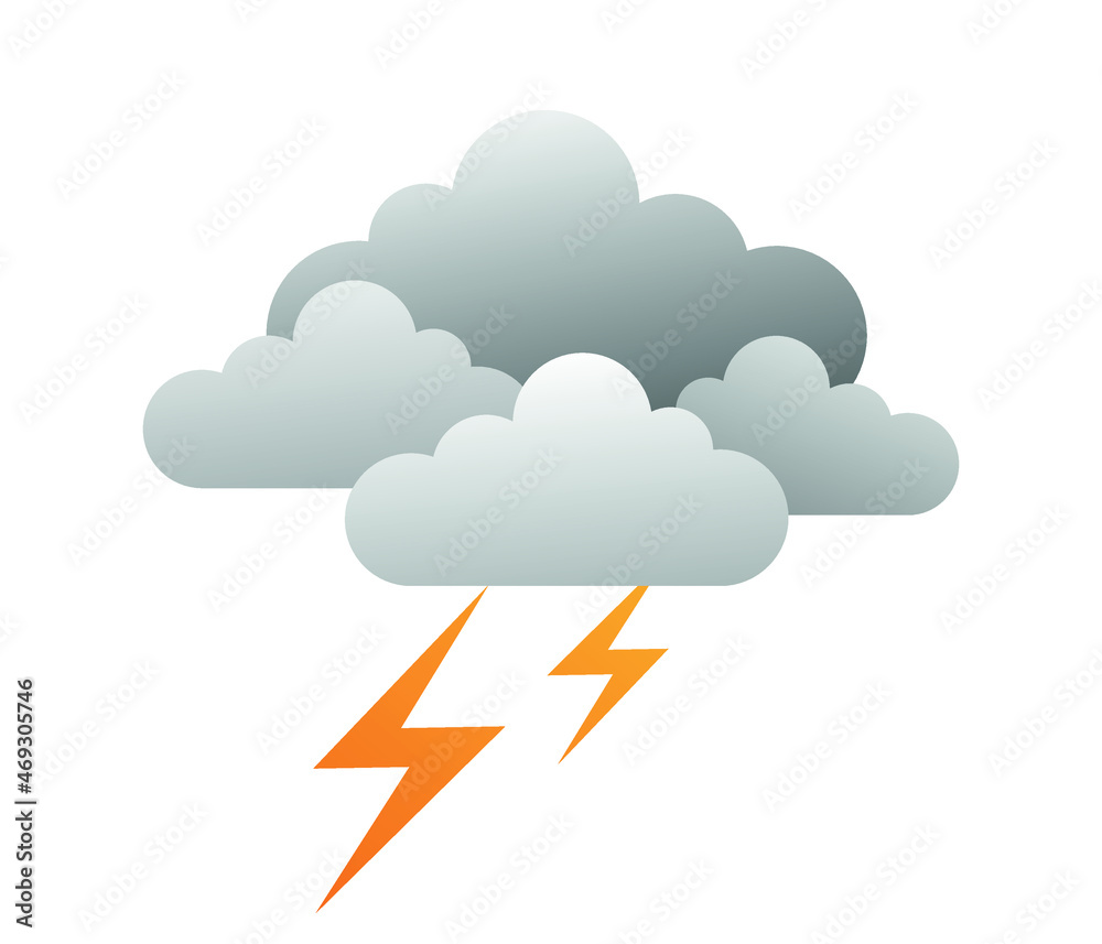 Cloud thunder lightning icon, flat style vector. Weather vector illustration. Cloud thunder lightning icon, flat style vector. Weather vector illustration.
