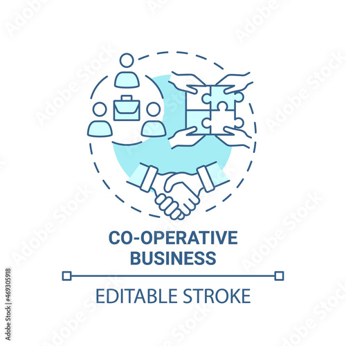 Co operative business blue concept icon. Social entrepreneurship type abstract idea thin line illustration. Co ops members own and run company. Vector isolated outline color drawing. Editable stroke