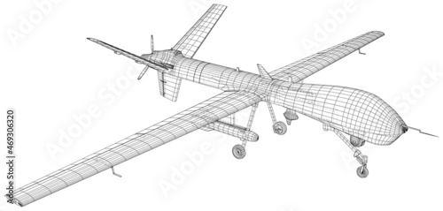 Military Predator Drone isolated on white background. EPS10 format. Wire-frame Vector created of 3d.