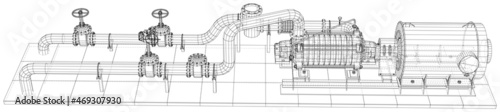 Industrial equipment pump. Wire-frame. EPS10 format. Vector rendering of 3d.