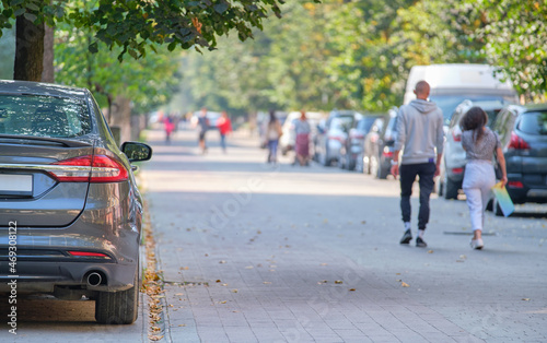 Wallpaper Mural Close up of a car parked illegally against traffic rules on pedestrian city street side Torontodigital.ca