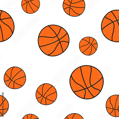 Seamless pattern of basketball balls in Doodle style. © Fotostock32