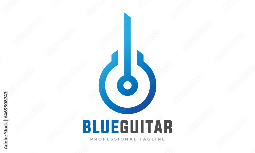 Blue Guitar Song - Musical Logo Design Vector Icon Symbol Illustration. Blue Guitar Song - Musical Logo Design Vector Icon Symbol Illustration.