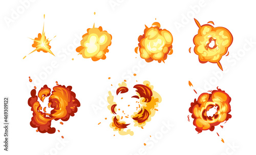 Tela Burning blast of radioactive air bomb isolated fire boom bang explosion icons set