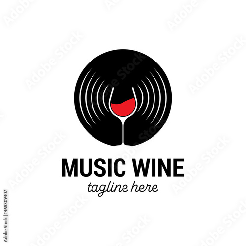 wine glass and vinyl record logo design template