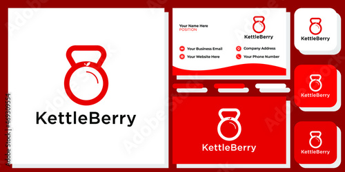 combination fruits kettlebell healthy strenght fresh with business card template 