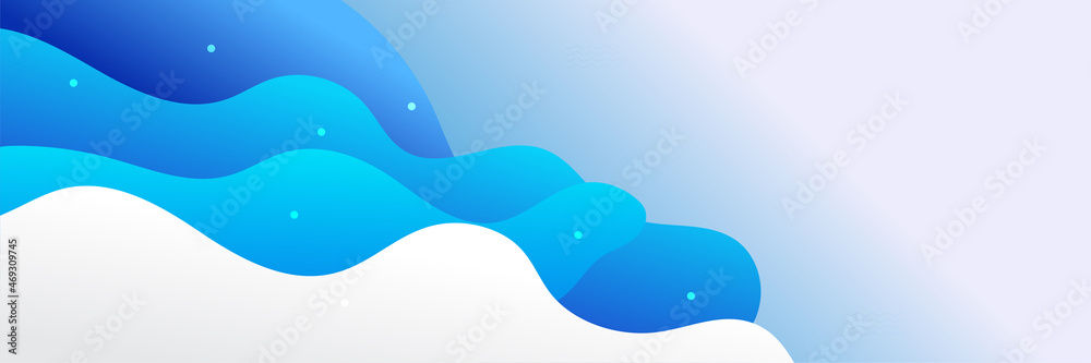 Modern gradient blue wave liquid curve abstract banner background with geometric shapes. Colorful horizontal wide web header banner template. Vector graphic design banner pattern background template.