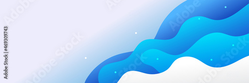 Modern gradient blue wave liquid curve abstract banner background with geometric shapes. Colorful horizontal wide web header banner template. Vector graphic design banner pattern background template.