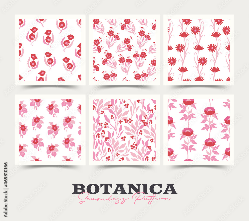 Fototapeta premium Flowers seamless pattern collection. Pink color. Modern trendy Matisse minimal style.