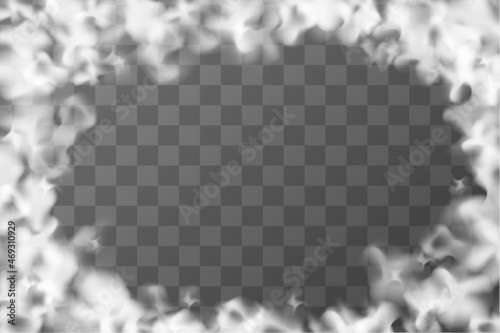 Clouds frame, thick white fog abstract background on transparent