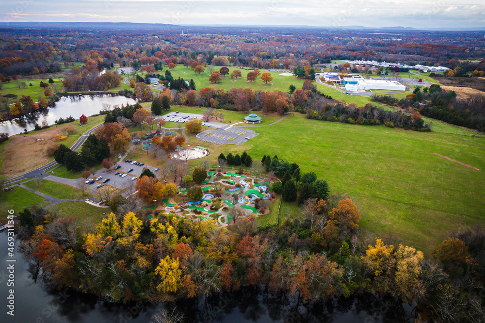 Aerial Drone of Somerset County Park in the Autumn Foliage