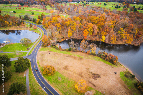 Aerial Drone of Somerset County Park in the Autumn Foliage