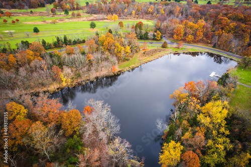 Fototapeta Naklejka Na Ścianę i Meble -  Aerial Drone of Somerset County Park in the Autumn Foliage