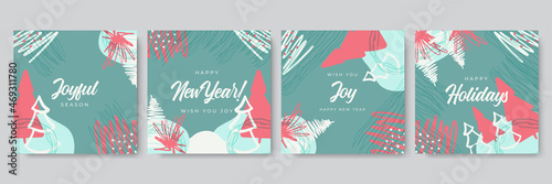 Merry Christmas greeting cards. Trendy abstract square Winter Holidays art templates. New year new season greeting card. Suitable for social media post, mobile apps, banner design and web/internet ads