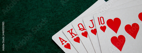 Konstfotografi web banner Royal straight flush poker cards