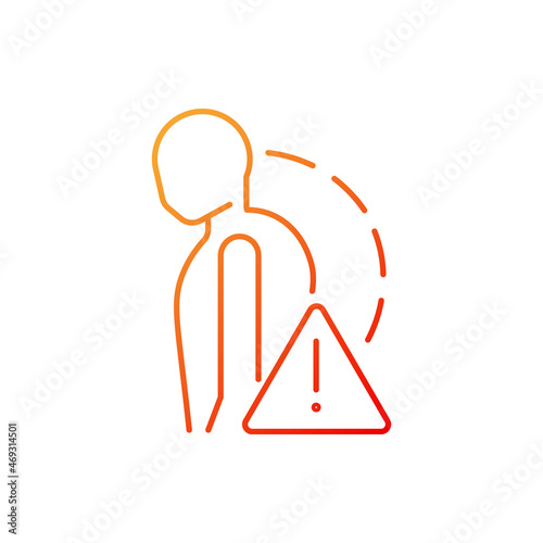 Severe stiff scoliosis gradient linear vector icon. Rigid scoliosis. Complex spine curvature. Backbone deformity. Thin line color symbol. Modern style pictogram. Vector isolated outline drawing