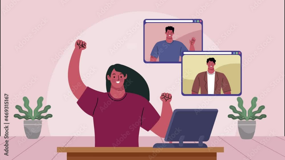 video conference animation with female worker using laptop video conference animation with female worker using laptop