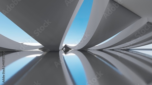 Futuristic architecture background gray curved walls 3d render