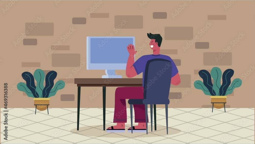 young man working in desktop animation young man working in desktop animation