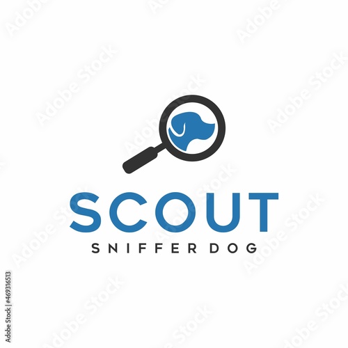 Sniffer Dog with detective magnifying glass Symbol Logo Design