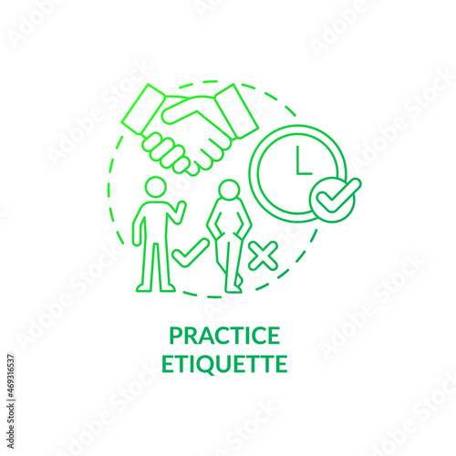 Practice etiquette green gradient concept icon. Preparing for job interview abstract idea thin line illustration. Be polite, positive. Watch body language. Vector isolated outline color drawing