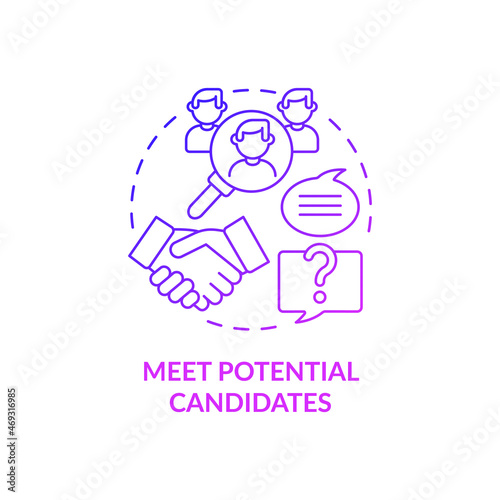 Meet potential candidates purple gradient concept icon. Attracting talents abstract idea thin line illustration. Offer opportunities. Hiring process. Vector isolated outline color drawing