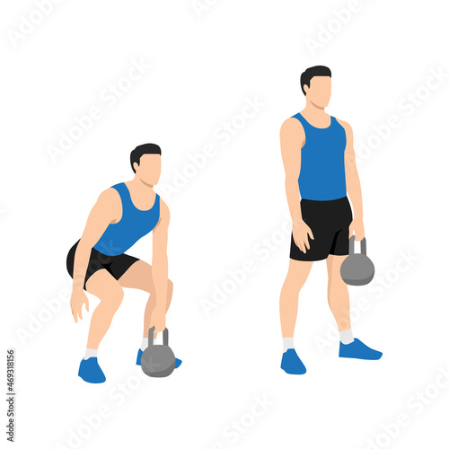 Man doing One handed kettlebell deadlift exercise. Flat vector illustration isolated on white background. workout character set