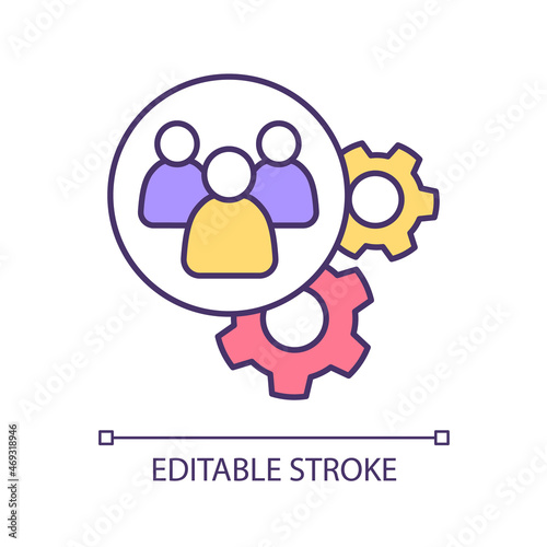 Competitor analysis RGB color icon. Monitoring progress of working personnel. System development. Corporate human resources. Isolated vector illustration. Simple filled line drawing. Editable stroke