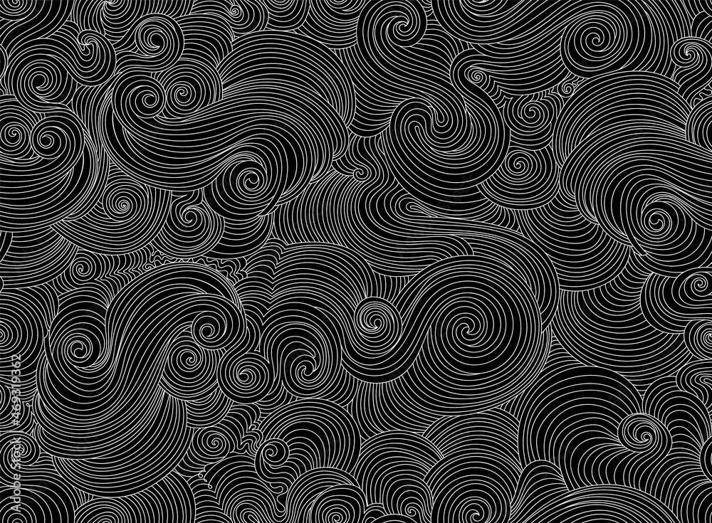 Beautiful abstract wavy seamless pattern with white curling lines. You can use any color of background	
