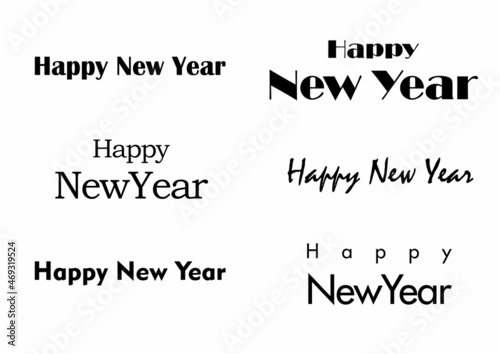Happy New Year text with various types of fonts from casual to formal characters. 