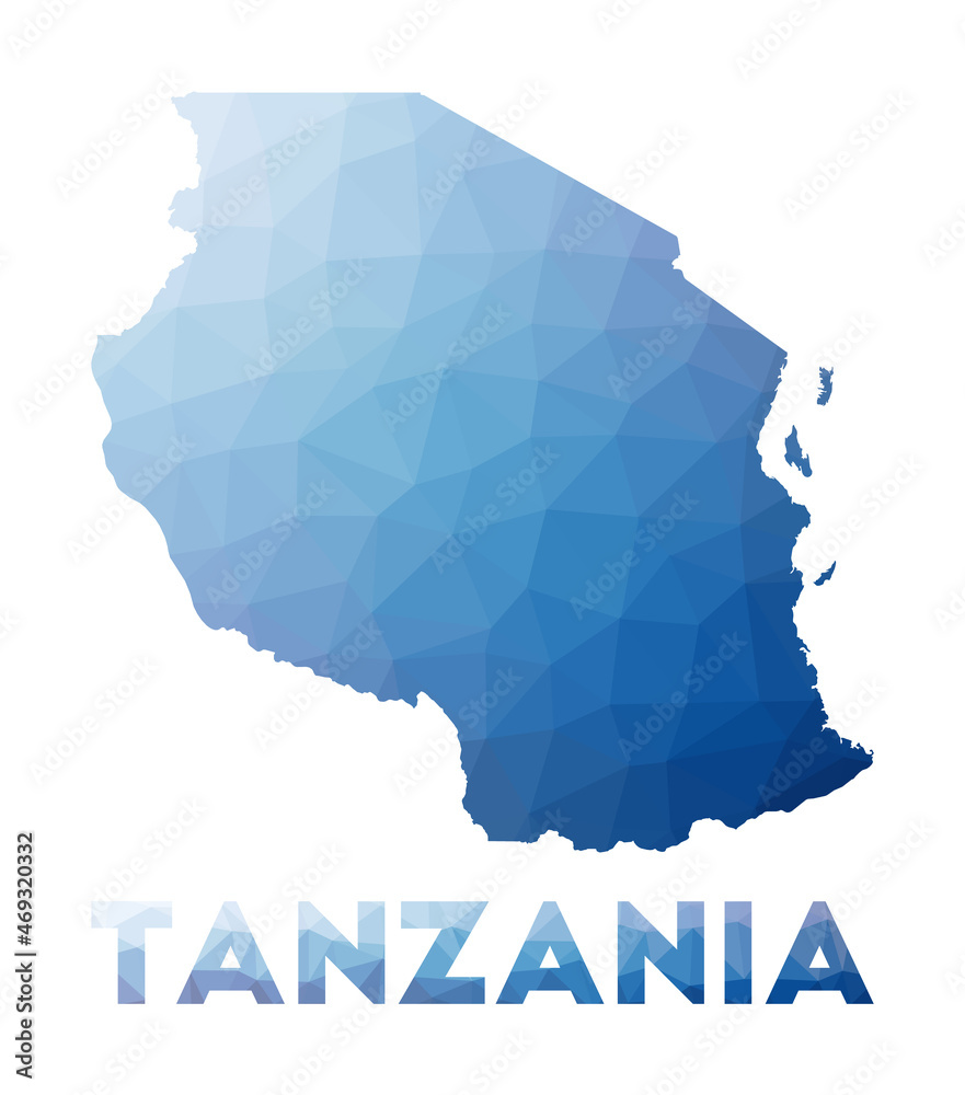 Low poly map of Tanzania. Geometric illustration of the country. Tanzania polygonal map. Technology, internet, network concept. Vector illustration.