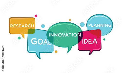 Flat vector illustration of group chat discussing business idea. Suitable for design element of business forum, idea discussion, and community dialog. Chat bubble overlapping.