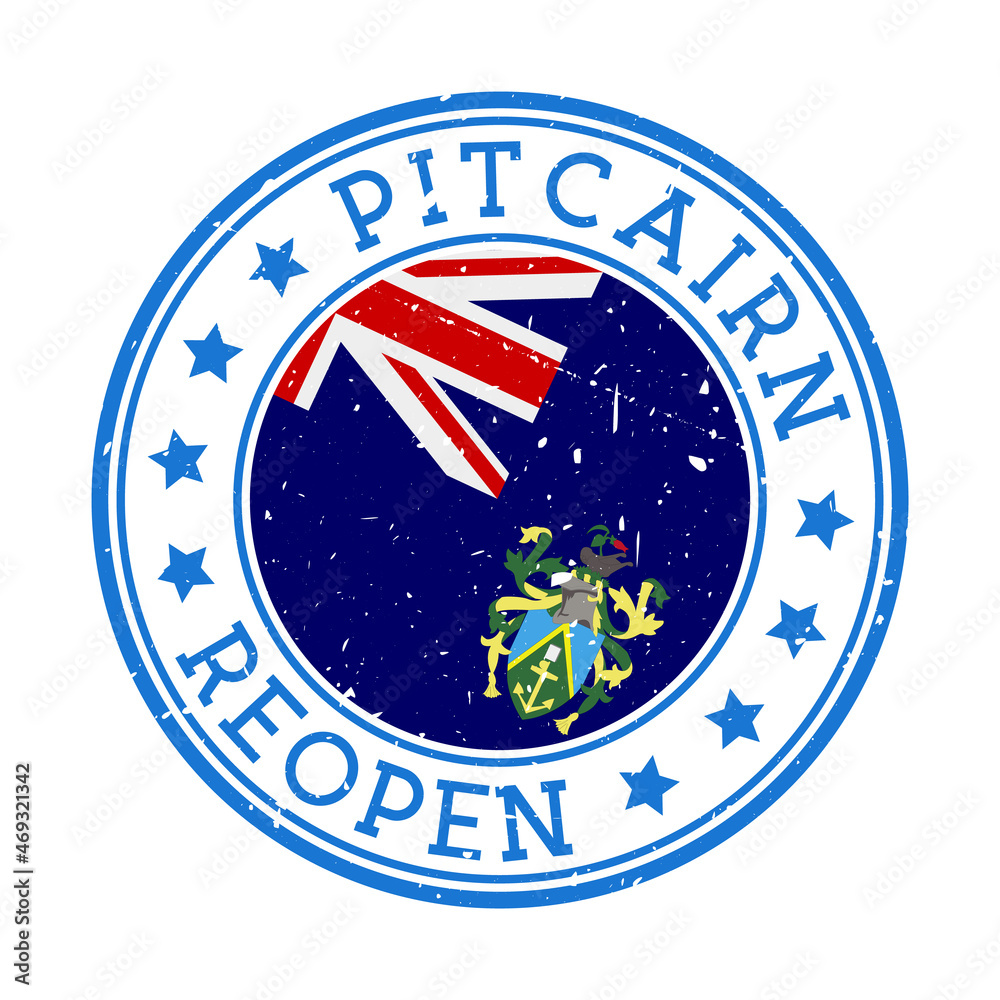 Pitcairn Reopening Stamp. Round badge of country with flag of Pitcairn. Reopening after lock-down sign. Vector illustration. Pitcairn Reopening Stamp. Round badge of country with flag of Pitcairn. Reopening after lock-down sign. Vector illustration.