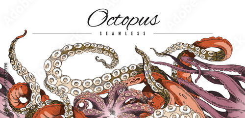 Seamless background with octopus tentacles, vector illustration isolated.