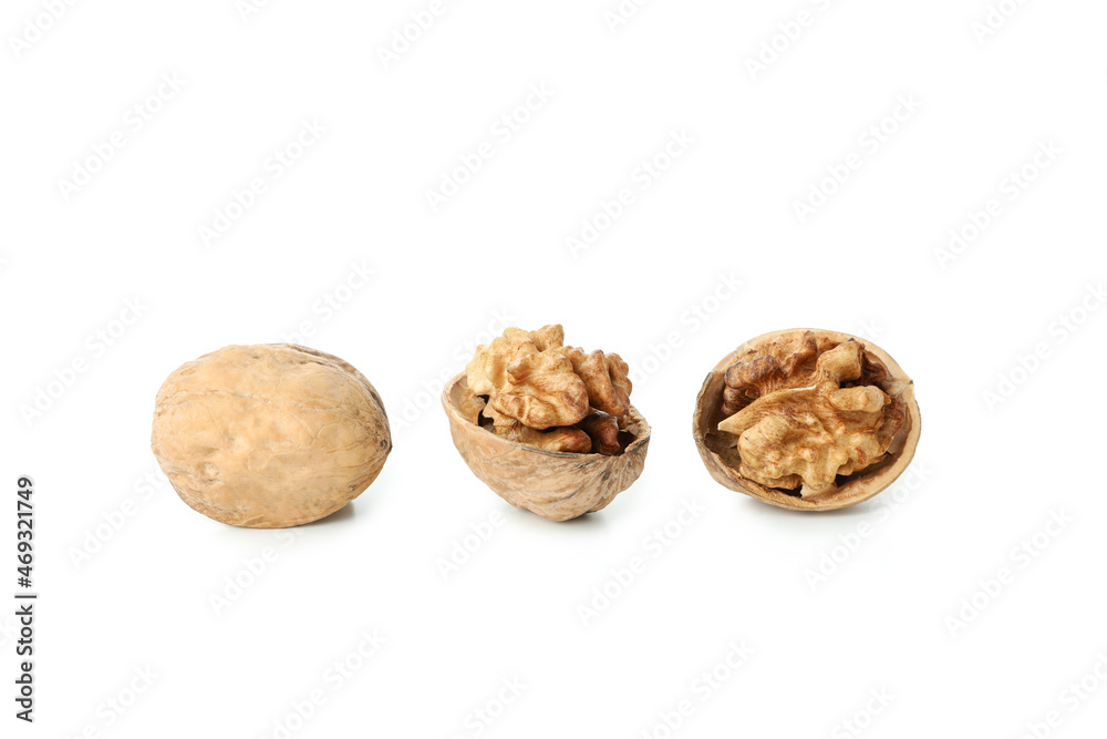 Walnuts isolated on white background, close up Walnuts isolated on white background, close up