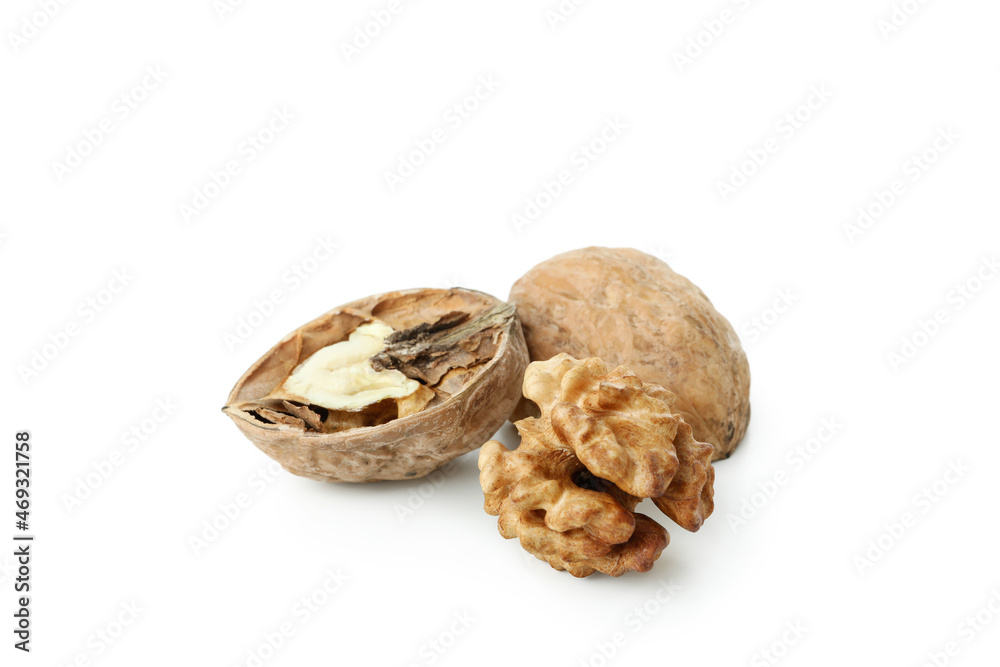 Walnuts isolated on white background, close up Walnuts isolated on white background, close up