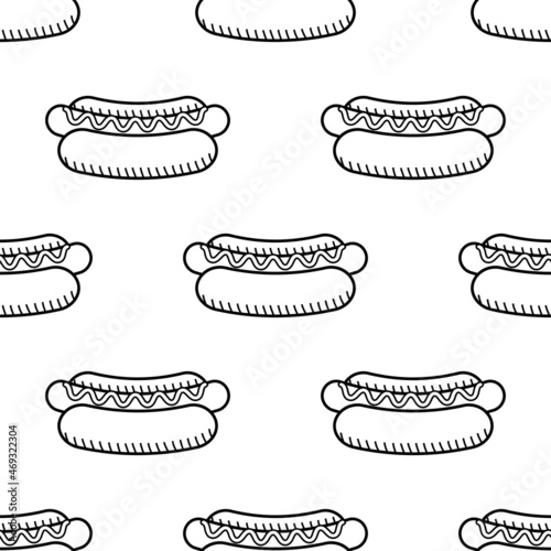 Hot dog seamless pattern black and white