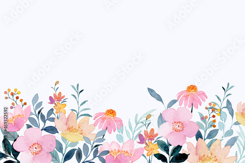 Watercolor pink floral garden background © Asrulaqroni