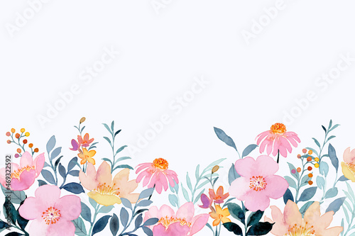 Watercolor pink floral garden background