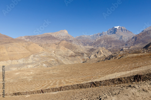 Yakwakang mountain. View of the Jhong Khola Valley. Mustang District, Nepal